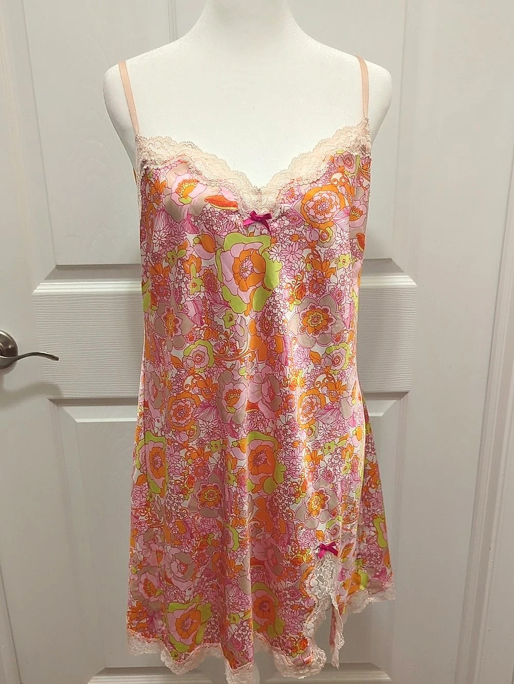 Victoria Secret Floral Lace Trim Mini Dress in Pink & Orange Like New